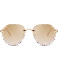 Oversized Sunglasses for Women Oversized Rimless Diamond Cutting Lens Sun Glasses New2019 - Gold Frame/Tea Lens - CA18RKAQ7T0...