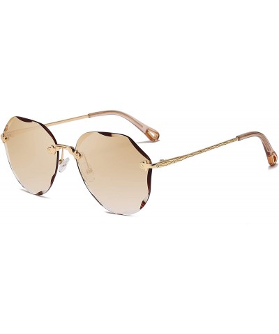 Oversized Sunglasses for Women Oversized Rimless Diamond Cutting Lens Sun Glasses New2019 - Gold Frame/Tea Lens - CA18RKAQ7T0...