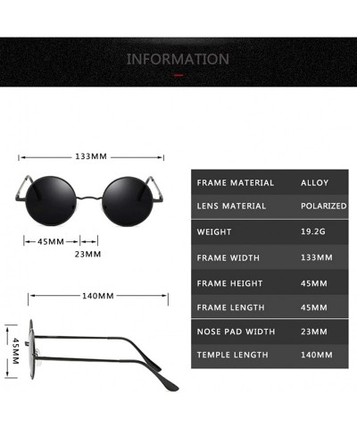 Round Retro Punk Style Round Polarized Sunglasses Men Women Metal Frame Sun Glasses UV400 - C3 - C71985IGQ35 $16.31