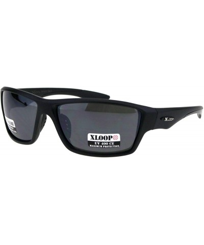 Wrap Xloop Anti-Glare Sunglasses UV 400 Wrap Around Rectangular Frame Black - Matte Black - CM18KSI6SGU $20.45