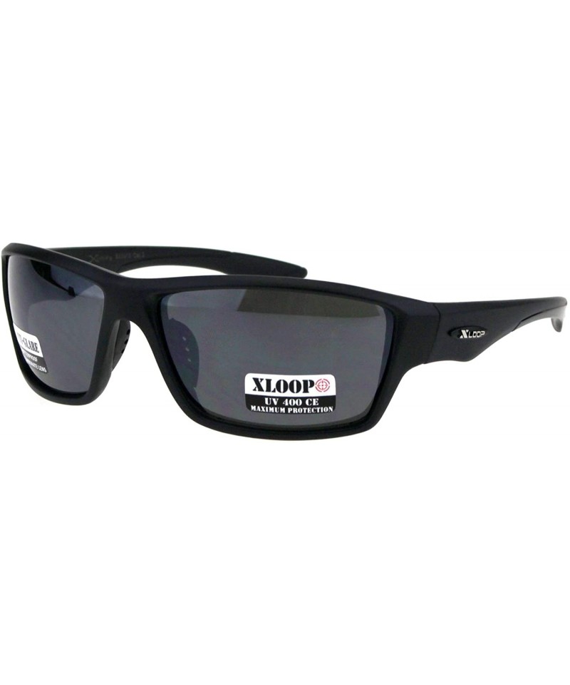 Wrap Xloop Anti-Glare Sunglasses UV 400 Wrap Around Rectangular Frame Black - Matte Black - CM18KSI6SGU $10.36