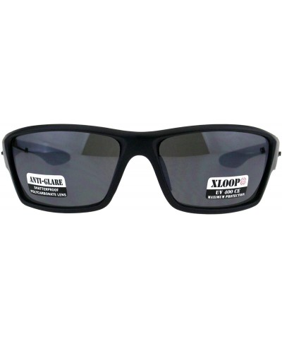 Wrap Xloop Anti-Glare Sunglasses UV 400 Wrap Around Rectangular Frame Black - Matte Black - CM18KSI6SGU $10.36