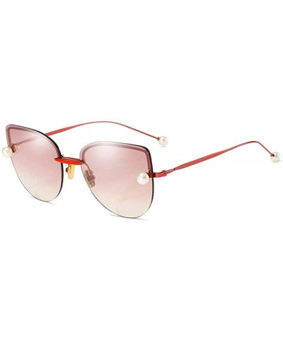 Rimless Fashion Cat glasses vintage pearl embellished Rimless Lady sunglasses - Red - CP18ST6OE50 $24.30