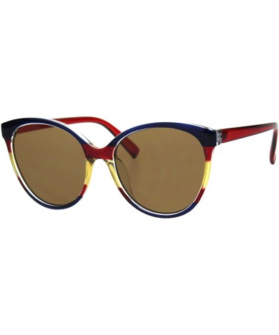Round Womens Fashion Sunglasses Classic Chic Round Butterfly Frame UV 400 - Navy Red Yellow (Brown) - CP18ORR3MQ7 $25.20