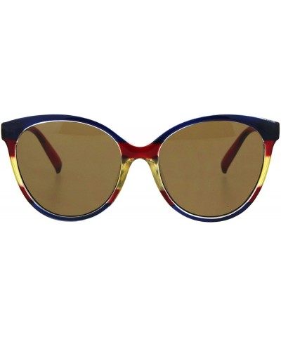 Round Womens Fashion Sunglasses Classic Chic Round Butterfly Frame UV 400 - Navy Red Yellow (Brown) - CP18ORR3MQ7 $8.68