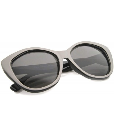 Cat Eye Women's High Fashion Two-Toned Tinted Lens Oversize Cat Eye Sunglasses 55mm - Black-gunmetal / Smoke - C912I21SN9P $1...