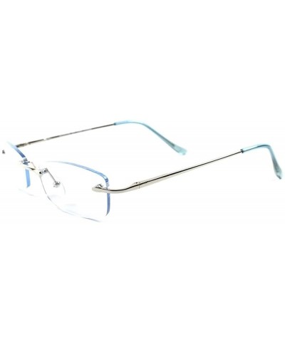 Rectangular Modern Stylish Sexy Rectangle Mens Womens Light Tint Frameless Sun Glasses - Silver / Blue - CI189AMRQRT $28.55