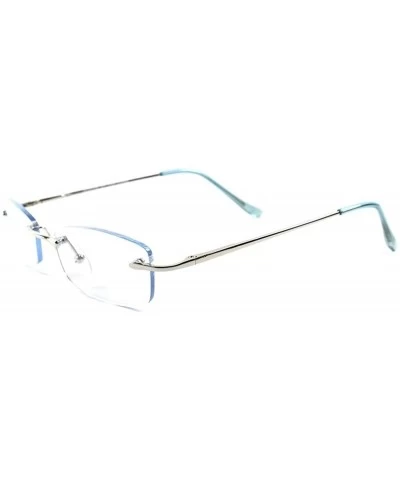 Rectangular Modern Stylish Sexy Rectangle Mens Womens Light Tint Frameless Sun Glasses - Silver / Blue - CI189AMRQRT $16.04