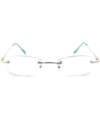 Rectangular Modern Stylish Sexy Rectangle Mens Womens Light Tint Frameless Sun Glasses - Silver / Blue - CI189AMRQRT $16.04