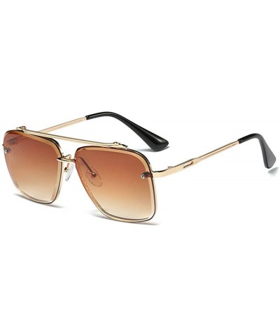 Square New fashion polygon trimmed metal sunglasses unisex brand luxury sunglasses UV400 - Brown - CN18TCZHZO3 $19.14