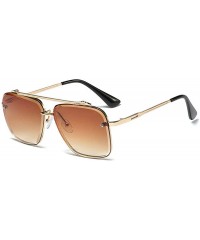 Square New fashion polygon trimmed metal sunglasses unisex brand luxury sunglasses UV400 - Brown - CN18TCZHZO3 $19.14