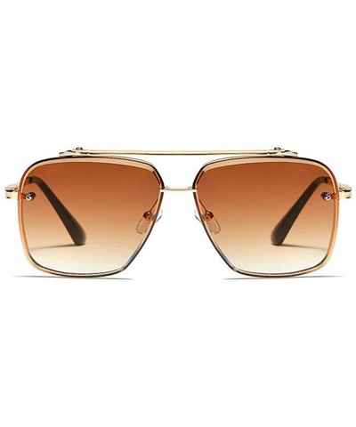 Square New fashion polygon trimmed metal sunglasses unisex brand luxury sunglasses UV400 - Brown - CN18TCZHZO3 $19.14