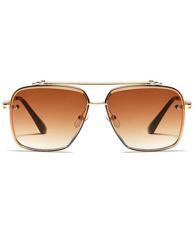 Square New fashion polygon trimmed metal sunglasses unisex brand luxury sunglasses UV400 - Brown - CN18TCZHZO3 $19.14