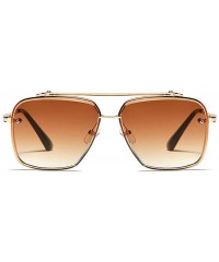 Square New fashion polygon trimmed metal sunglasses unisex brand luxury sunglasses UV400 - Brown - CN18TCZHZO3 $19.14