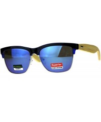 Square Real Bamboo Wood Temple Sunglasses Designer Style Square UV 400 - Black Blue - CU18DIGMDXU $14.59
