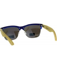 Square Real Bamboo Wood Temple Sunglasses Designer Style Square UV 400 - Black Blue - CU18DIGMDXU $14.59