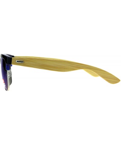 Square Real Bamboo Wood Temple Sunglasses Designer Style Square UV 400 - Black Blue - CU18DIGMDXU $14.59