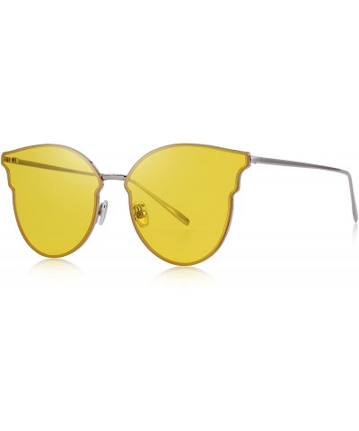 Cat Eye Women Cat Eye Mirrored Flat Lens Sunglasses Metal Frame S6322 - Yellow - CU18C7Q6YSR $12.82