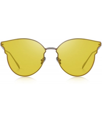 Cat Eye Women Cat Eye Mirrored Flat Lens Sunglasses Metal Frame S6322 - Yellow - CU18C7Q6YSR $12.82