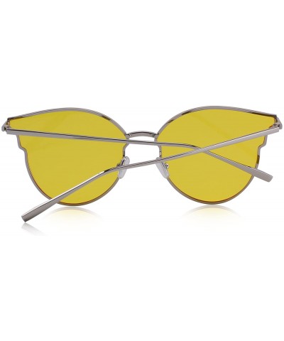 Cat Eye Women Cat Eye Mirrored Flat Lens Sunglasses Metal Frame S6322 - Yellow - CU18C7Q6YSR $12.82