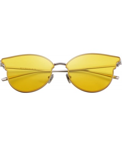 Cat Eye Women Cat Eye Mirrored Flat Lens Sunglasses Metal Frame S6322 - Yellow - CU18C7Q6YSR $12.82