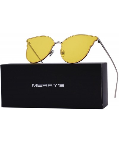 Cat Eye Women Cat Eye Mirrored Flat Lens Sunglasses Metal Frame S6322 - Yellow - CU18C7Q6YSR $12.82