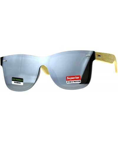 Rectangular Mens Bamboo Wood Arm Shield Color Mirror Lens Sunglasses - Silver - CX180WSYYNL $24.38