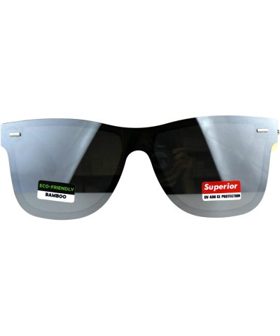 Rectangular Mens Bamboo Wood Arm Shield Color Mirror Lens Sunglasses - Silver - CX180WSYYNL $25.05