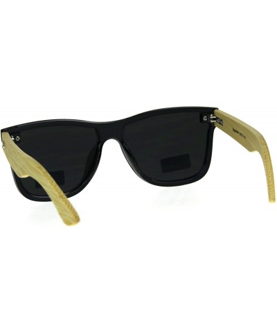 Rectangular Mens Bamboo Wood Arm Shield Color Mirror Lens Sunglasses - Silver - CX180WSYYNL $15.03