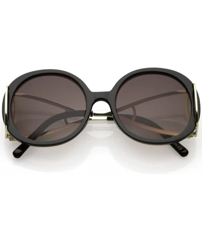 Oval Women's Open Metal Arms Neutral Colored Lens Chunky Round Sunglasses 55mm - Black Gold / Lavender - CU186H469Q4 $20.63