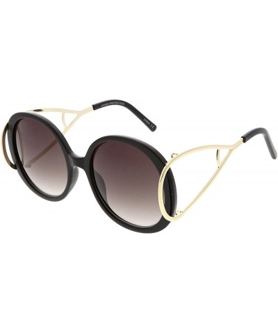 Oval Women's Open Metal Arms Neutral Colored Lens Chunky Round Sunglasses 55mm - Black Gold / Lavender - CU186H469Q4 $10.17