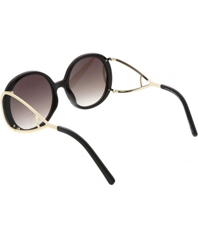 Oval Women's Open Metal Arms Neutral Colored Lens Chunky Round Sunglasses 55mm - Black Gold / Lavender - CU186H469Q4 $10.17