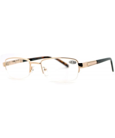 Rectangular Reading Glasses Magnified Lens Half Rim Rectangular Spring Hinge - Gold - CU1889AI689 $18.60
