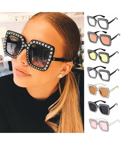 Square Women Vintage Style Rhinestone Square Mirror Sunglasses Plastic Frame Sun Glasses - Black & Grey - C01982YEN2O $20.28
