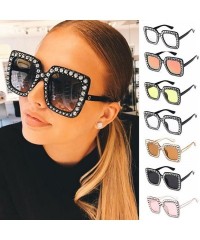 Square Women Vintage Style Rhinestone Square Mirror Sunglasses Plastic Frame Sun Glasses - Black & Grey - C01982YEN2O $9.32