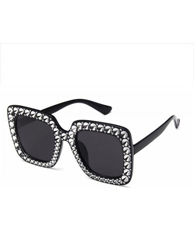 Square Women Vintage Style Rhinestone Square Mirror Sunglasses Plastic Frame Sun Glasses - Black & Grey - C01982YEN2O $9.32