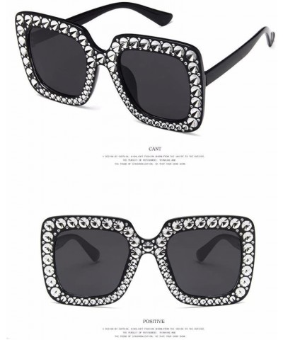 Square Women Vintage Style Rhinestone Square Mirror Sunglasses Plastic Frame Sun Glasses - Black & Grey - C01982YEN2O $9.32