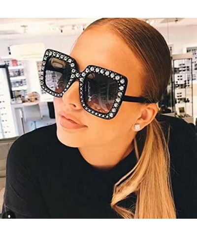 Square Women Vintage Style Rhinestone Square Mirror Sunglasses Plastic Frame Sun Glasses - Black & Grey - C01982YEN2O $9.32