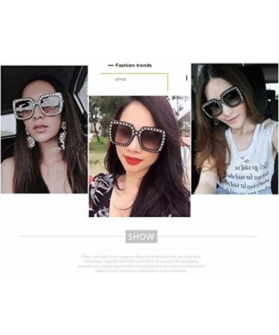 Square Women Vintage Style Rhinestone Square Mirror Sunglasses Plastic Frame Sun Glasses - Black & Grey - C01982YEN2O $9.32