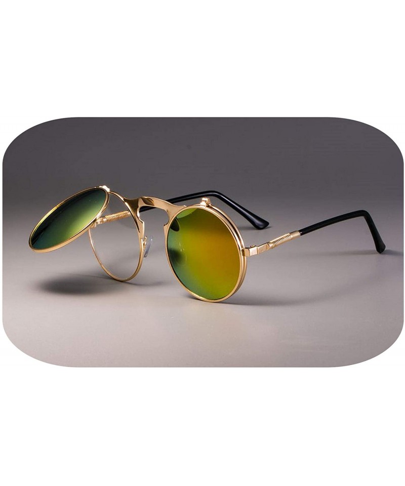 3057 Steampunk Sunglasses Round Metal Women Style Retro Flip