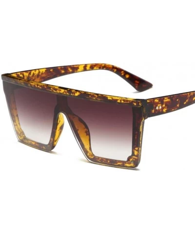 Semi-rimless Oversize Square Frame Flat Top Top Sunglasses Women Men Retro Sun Glasses - Leopard - CH194O7MDIN $36.78