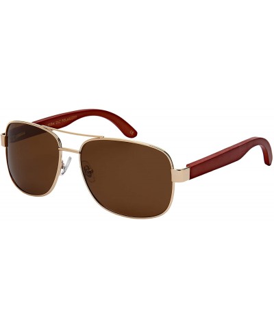 Round Polarized Square Aviator Bamboo Sunglasses w/Spring Hinge For Men 1218SBM-P - CU18O7OZOWU $28.56