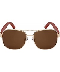 Round Polarized Square Aviator Bamboo Sunglasses w/Spring Hinge For Men 1218SBM-P - CU18O7OZOWU $13.30