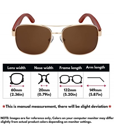 Round Polarized Square Aviator Bamboo Sunglasses w/Spring Hinge For Men 1218SBM-P - CU18O7OZOWU $13.30