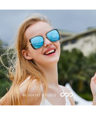 Square Women Sunglasses Round UV400 Polarized Oversized Square Driving Sunglasses Cat Eye Glasses For Women - Blue - CQ18000T...