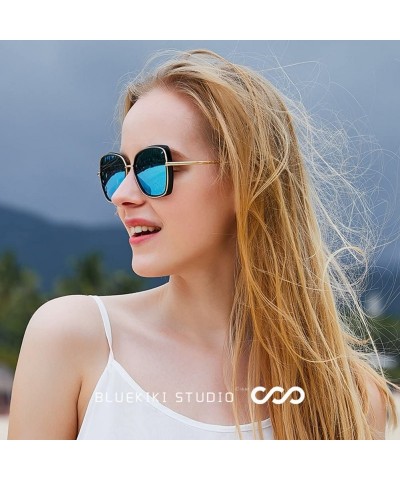 Square Women Sunglasses Round UV400 Polarized Oversized Square Driving Sunglasses Cat Eye Glasses For Women - Blue - CQ18000T...