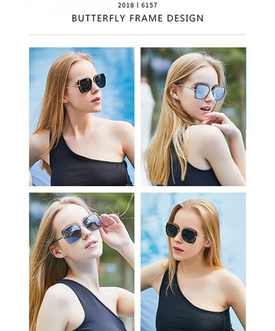 Square Women Sunglasses Round UV400 Polarized Oversized Square Driving Sunglasses Cat Eye Glasses For Women - Blue - CQ18000T...
