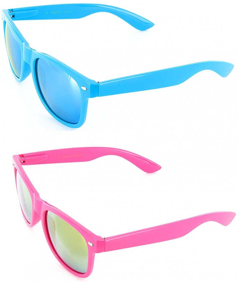 Wayfarer Men Women Sunglasses Pop Color Frame Mirror Lens Gift Box Set - Blue & Pink - CN11MLXG8VB $9.32