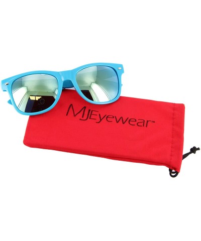 Wayfarer Men Women Sunglasses Pop Color Frame Mirror Lens Gift Box Set - Blue & Pink - CN11MLXG8VB $9.32