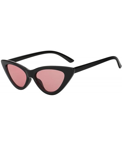 Goggle Women Retro Vintage Cat Eye Narrow Slim Sunglasses Goggles Plastic Frame - Black-pink - CU18I2LMD76 $17.96